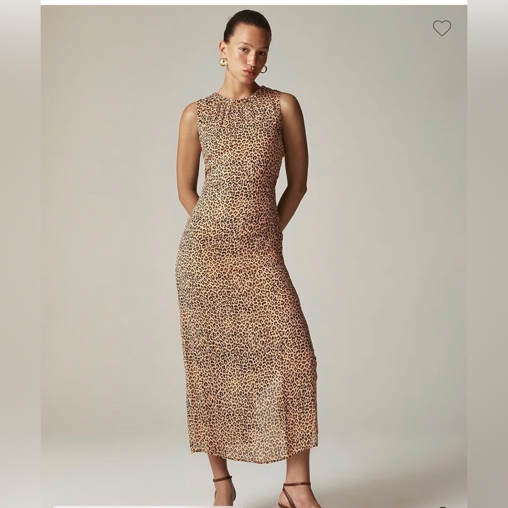 J. Crew Gathered sheath chiffon Brown Leopard Print Maxi Dress Size 2